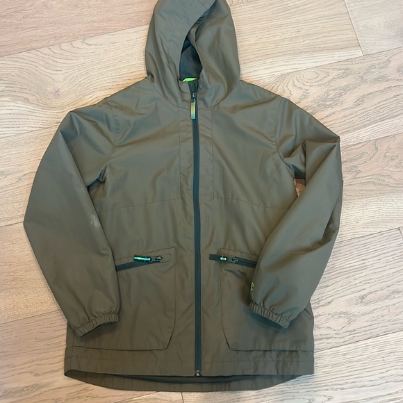 Champion army green hooded shell windbreaker jacket. Super cute details. 8/10. - Picture 1 of 6